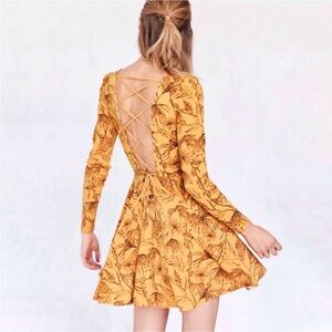 Lace-Up Corset Mini Dress in Marigold Fall Floral Print Size XS